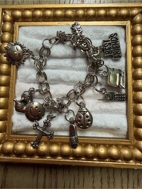 Inspired Charm Bracelet with Sun, Ladybug & Cross Charms